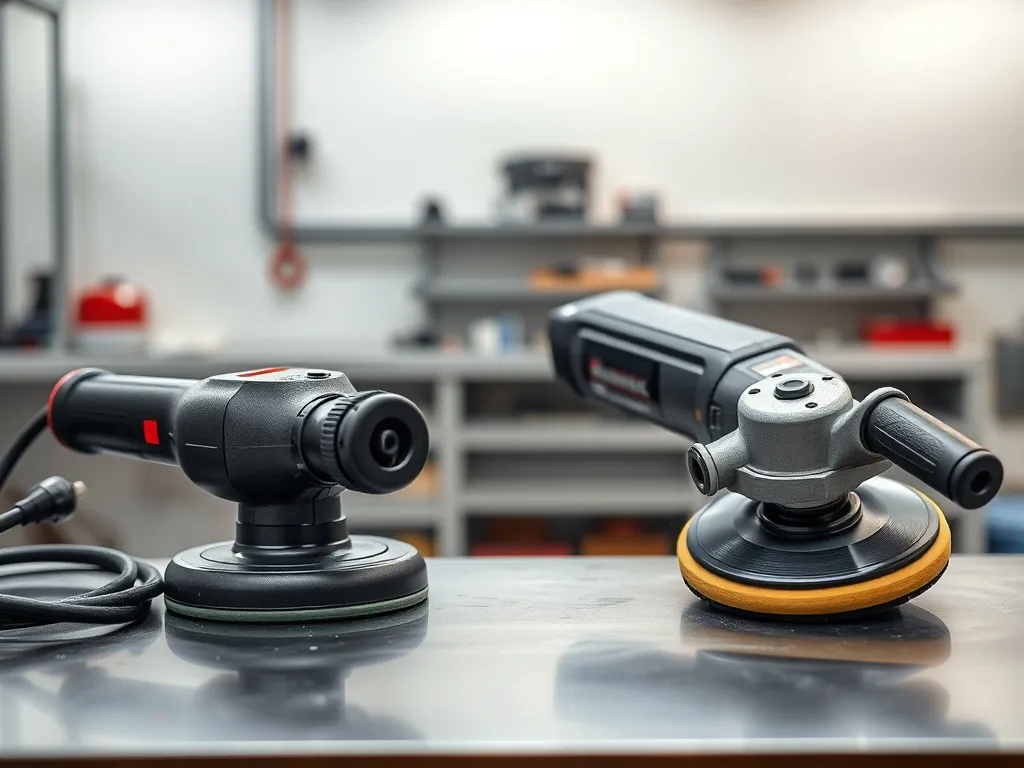 A professional dual action car polisher and a rotary polishe