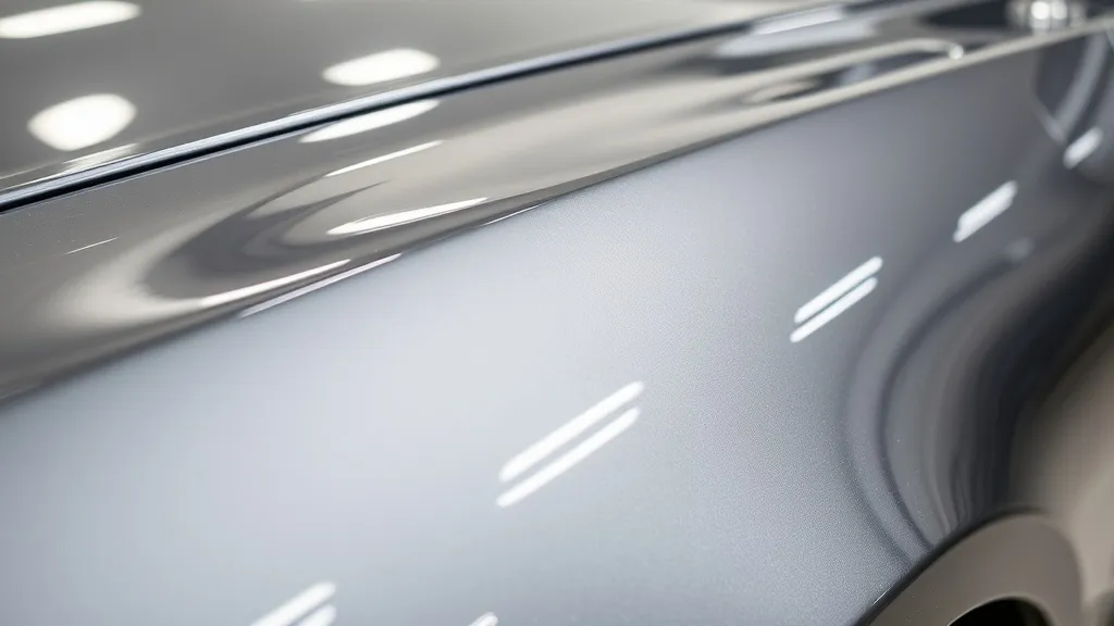 Close-up of a car body reflecting light perfectly after prof